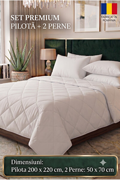 NufJoy Set Pilota matlasata pat dublu 200x220 cm + 2 perne 50x70 cm , Hipoale...