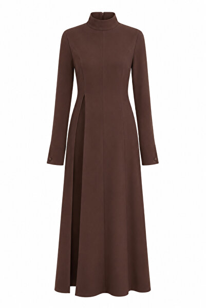 HAZELANNA Hakim Collar Deep Slit Brown Blouse