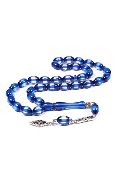 TESBİHKENTİ Blue Vermeil Powder Amber Prayer Beads 12X8 mm