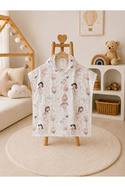 SALLHOMEE Sallhome Baby Peri Kızı Desenli Kapüşonlu Müslin Çocuk Pançosu 2-6 ...
