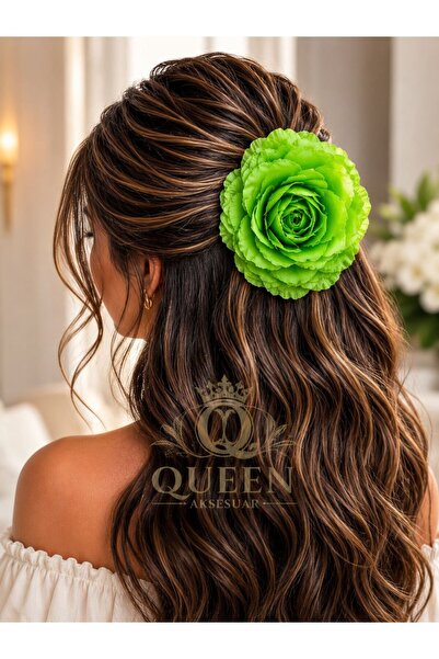 QUEEN AKSESUAR Luxury Large Volume Green Rose Flower Hairpin Hair Accessory