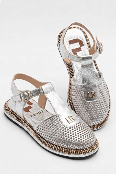 PAPUJ Women's Silver Back Buckle Genuine Leather Sandals Slippers
