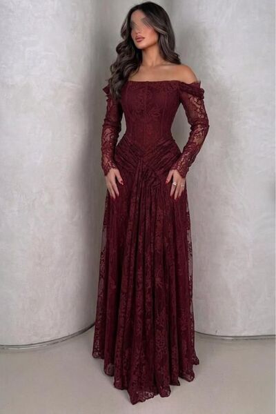 VELORA Burgundy evening dress