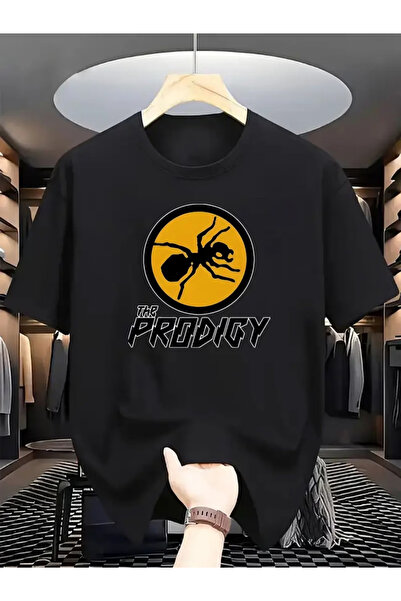 1001moda تي شيرت رجالي مطبوع - نمط نمل أصفر جريء مع نص "THE PRODICTY"، قصة عا...