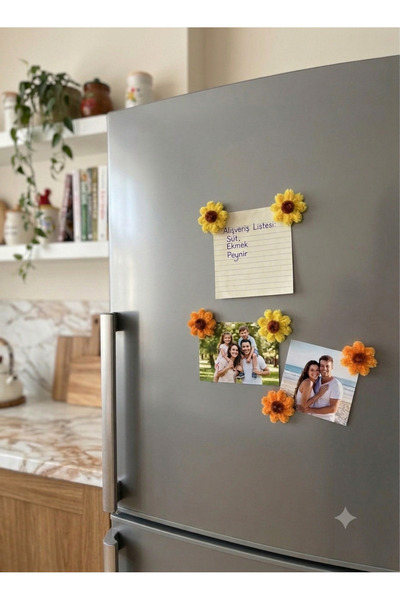 FlowerEver El Yapımı Şönil Papatya Magnet 6’lı Set - Sarı Turuncu Dekoratif B...