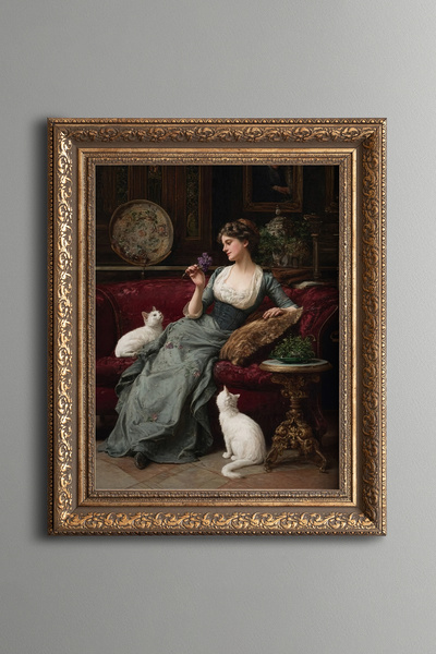 epiqart Woman and Cats – Vintage Patterned Painting – Thick Model