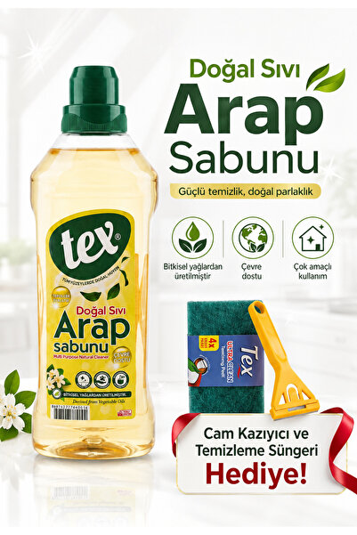 Tex Doğal Sıvı Arap Sabunu - Cam Kazıyıcı ve Temizleme Süngeri İle Birlikte