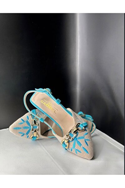Velina Azure Zincir Tokalı Nakış Detaylı Slingback Stiletto