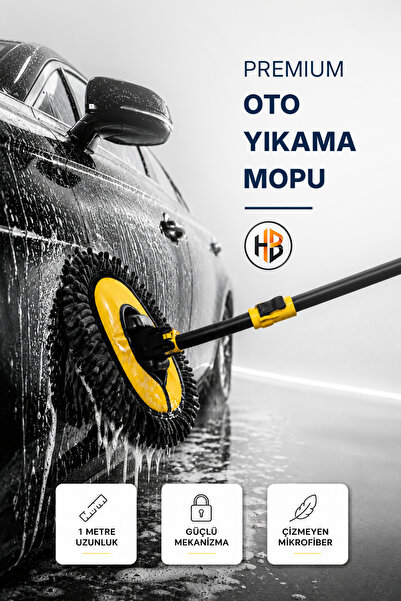 HOBİLON Teleskopik Saplı & Mikrofiber Uçlu & Eğimli Sap Oto Yıkama ve Kurulam...