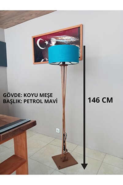 Balsa Dekor AHŞAP LAMBADER KOYU MEŞE- Petrol mavi kumaş başlık