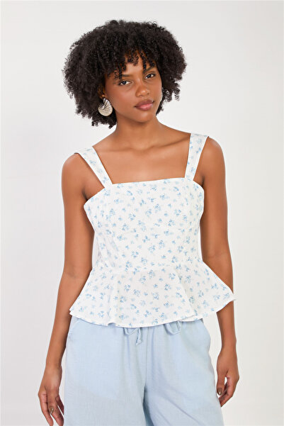 BARRELS AND OIL Women's Blouse with Flounces at the Hem and Thick Straps - Bl...