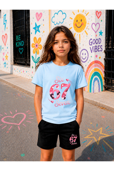STİL-X Six Seven Printed Girls' Shorts Set, Breathable Soft Fabric
