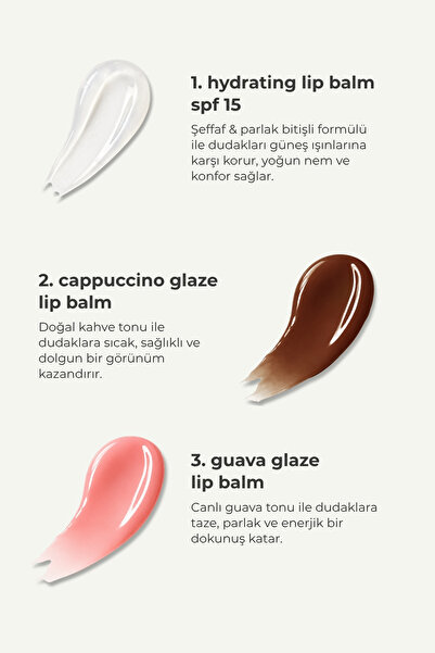 WIWIFY Lip Glow & Protect Set, Hydrating Lip Balm + Guava Glaze Balm+ Cappuccino Glaze Balm | Squalane