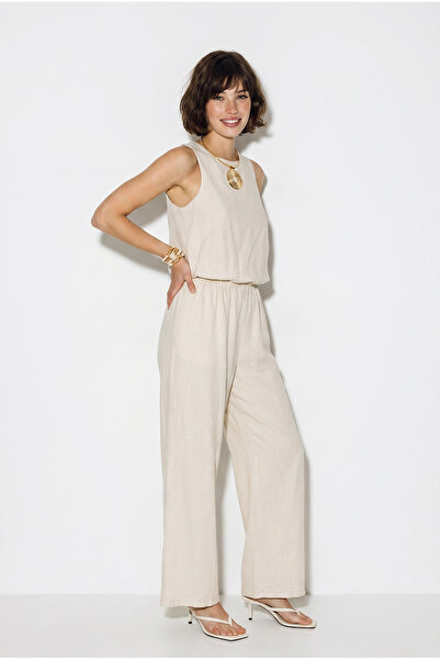 Bianco Lucci Women's Cotton Linen Crew Neck Balloon Cut Blouse Loose Pants Se...