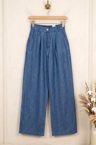 FERHEL Pantaloni de damă din denim cu buzunare duble și elastic la spate, cu ...