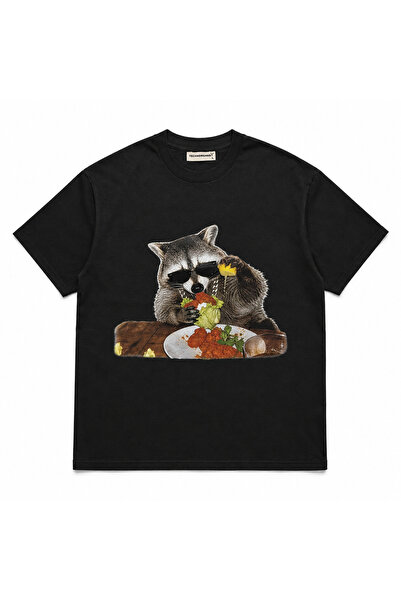 technomonkey Cool Raccoon Eating Raw Meatballs Printed Funny Meme Black Unise...