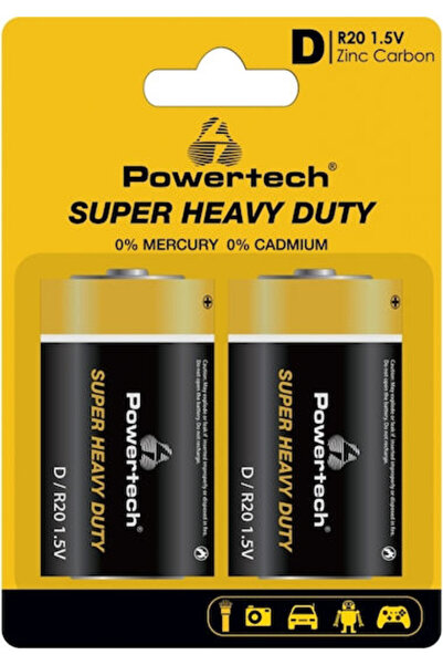 POWERTECH Μπαταρίες Ψευδαργύρου D 1.5V, Συσκευασία 2 τεμαχίων