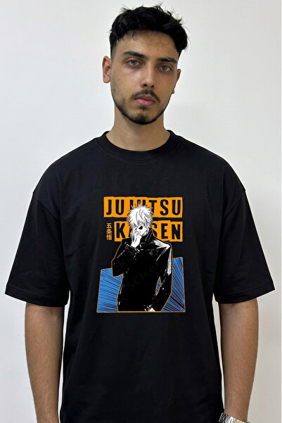 Anetos Gojo Satoru_42 Design Printed Oversize Black T-Shirt