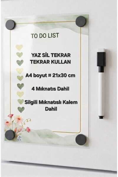 URDE Yaz Sil Mıknatıslı Yapılacaklar Listesi Magnet A4 Çiçekli Kalpli To Do L...