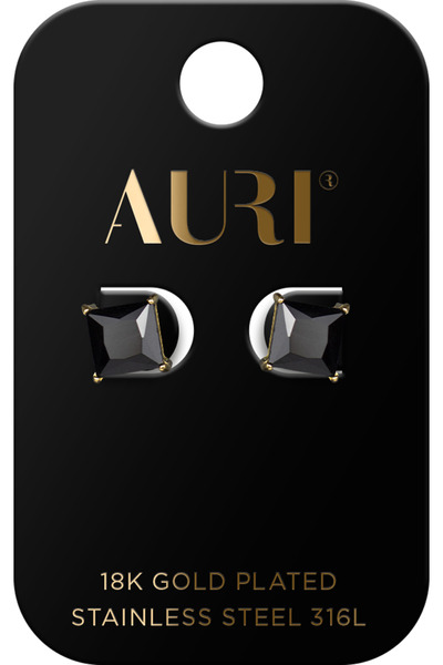 Auri Square Stud Earrings With Black Stone