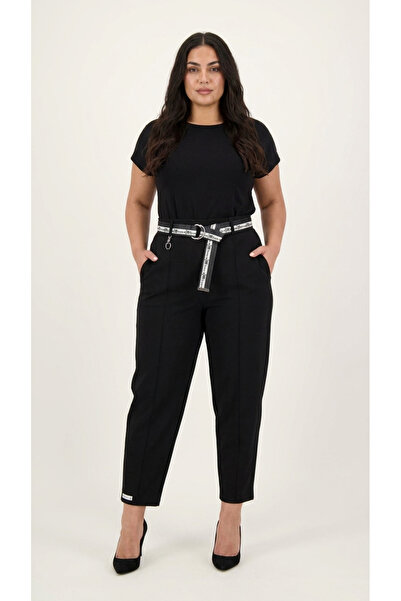ZANESSİ FASHION Plus Size Elastic Waist Belted Pocketed Lycra Mom Women's Tro...