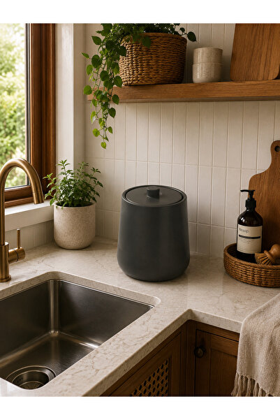 Zigzag Home Decorative Bohemian Style Concrete Trash Can for Kitchen Countert...