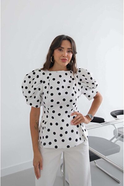 Havoş White Watermelon Sleeve Polka Dot Blouse
