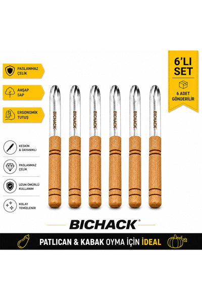 BICHACK Ahşap Saplı Paslanmaz Çelik Patlıcan Oyma Bıçağı – Kabak Oyacağı – Do...