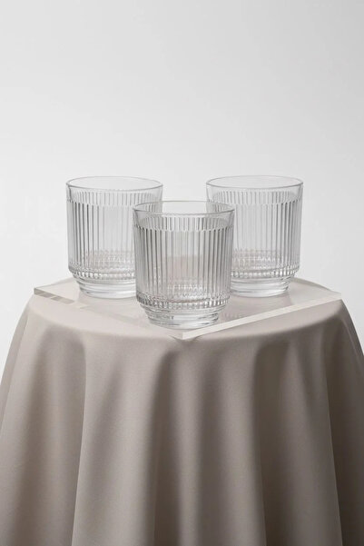 Paşabahçe Dorian 3 Tumblers Glass Water and Soft Drink Glass with Stripe Deta...