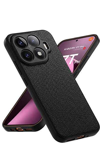 Nezih Case Mi 17T Pro Uyumlu Deri Görünümlü Dikiş Desenli Kamera Korumalı Kılıf
