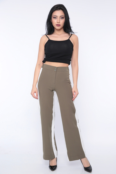 FIRST STYLE Turkish Women's Trousers in Olive Color and White Stripe on the S...