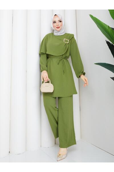 Gülsüm Aydın Lavin Gold Buckle Detailed Double-Breasted Two-Piece Suit with T...