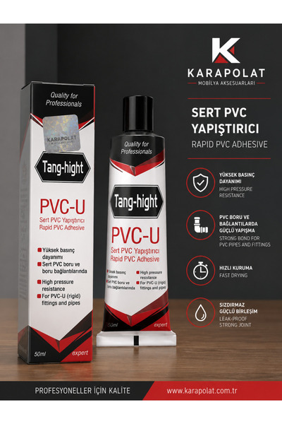 KARAPOLAT PVC-U Sert PVC Yapıştırıcısı 50 ml Yüksek Basınç Dayanımlı Hızlı Ku...