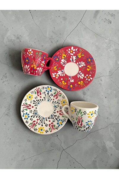 Artistic Quality Decorative 2-Person Tulip Design Fully Handmade Coffee Cup Set