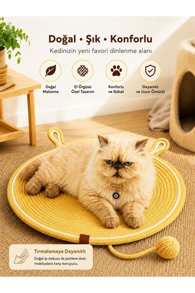 cdk Hobby Premium El Örgüsü Kedi Tırmalama Matı Oyuncak Toplu Konforlu Kedi Y...