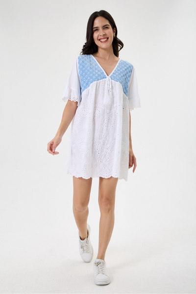 della moor Women's White Italian Scalloped Oversize Tunic Size 40 - 44
