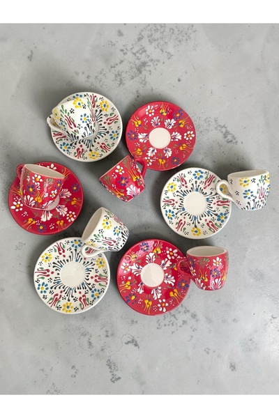 Artistic Quality Decorative 6-Person Tulip Design Fully Handmade Coffee Cup Set