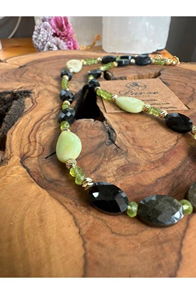parze doğaltaş Zebercet (Peridot) & Gold Obsidian & Peruvian Turquoise Natura...