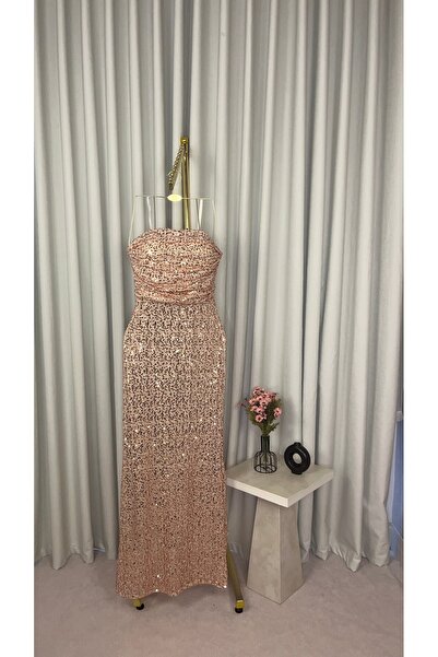 Geneic Rose Gold Off Shoulder Long Evening Dress