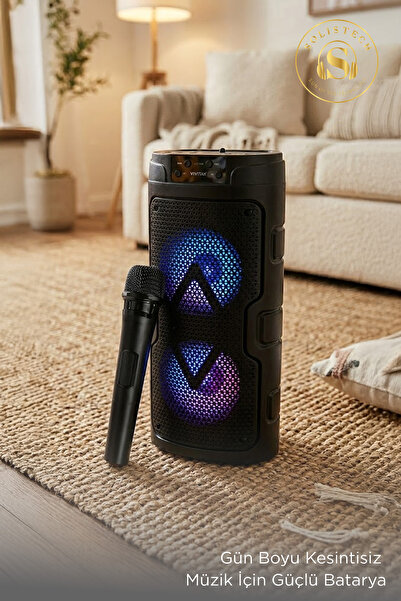 Solistech Bluetooth Taşına Bilir Kablosuz RGB Işıklı Parti Karaoke Mikrofon Hediyeli Hoparlör Speaker 2129