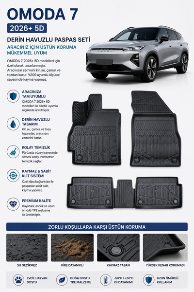 WROSE OMODA 7 2026+ OTO PASPAS 5D DERİN HAVUZLU ARACA TAM UYUMLU PREMİUM SERİ
