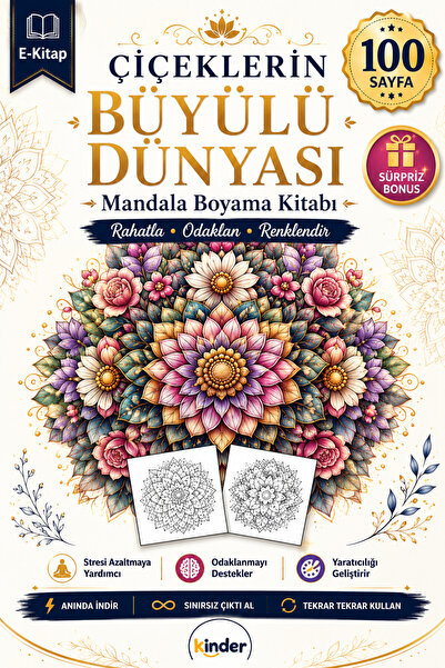 KİNDERYAYINLARI KİNDER DİJİTAL&ÜRÜN ÇİÇEKLERİN BÜYÜLÜ DÜNYASI MANDALA BOYAMA ...