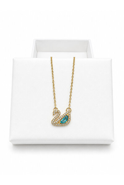 Shery Gold-Colored Steel Swan-Shaped Stone-Studded Women's Necklace, Elegant ...