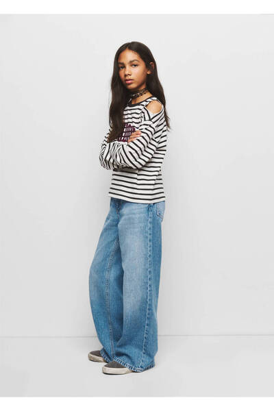 MANGO Kids Strass taşlı wide leg jean pantolon