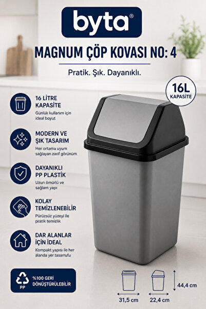 BYTA Magnum No:4 16 Liter Trash Can with Swinging Lid |   Durable Pp Plastic ...