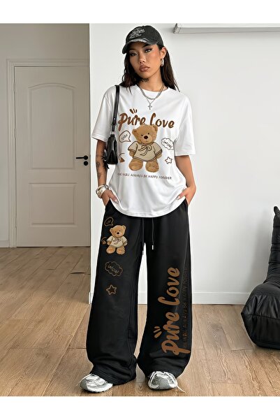 macklin Unisex Women's Men's Pure Love Bear Printed Oversized Tshirt and Bagg...