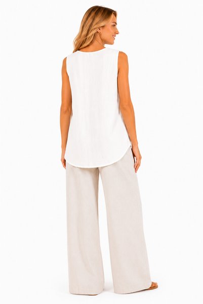duygu altıntaş 100% Muslin Asymmetrical Cut Sleeveless Blouse – Lightweight, Breathable Summer Women's Blouse