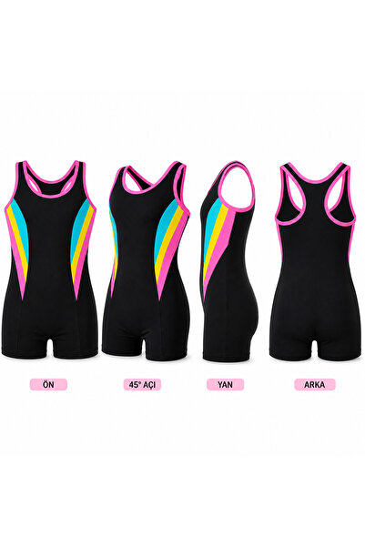 PİAURA Girl's Swimsuit with Shorts - Sporty Cut Model Colorful Design