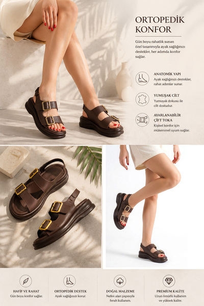 Erdem Store Double Buckle Women's Sandals Orthopedic High-Sole Daily Comforta...