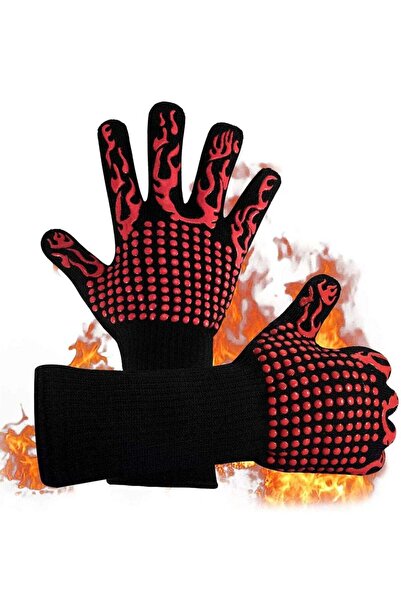 ELTRAZONE BBQ Gloves, 1472℉(800℃) Heat Resistant, 14 inch Ultra-Long Wrist, Red